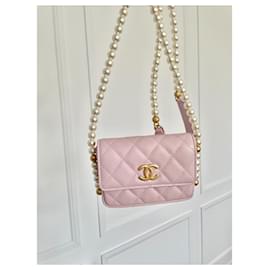Chanel-21S Rose Clair Chanel card clutch on chain-Pink