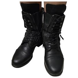 Chanel Biker Boots Black Leather Black