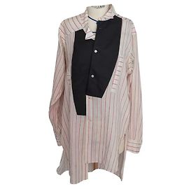 Loewe asymmetric oversized striped cotton shirt with leather Black Red Multiple colors Cream Cream Eggshell