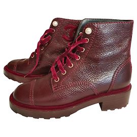 Stivaletti Chanel Rosso Scuro Pelle e Velluto 39 Bordò