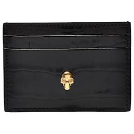 Alexander Mcqueen-Card Holder in Black Crocodile Effect Leather-Black