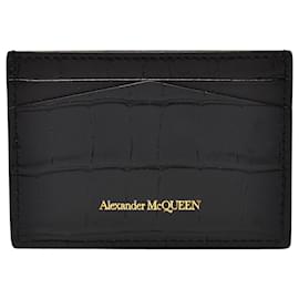 Alexander Mcqueen-Card Holder in Black Crocodile Effect Leather-Black