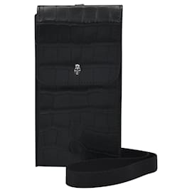 Alexander Mcqueen-Phone Pouch in Black Satin-Black