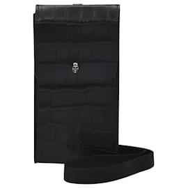 Alexander Mcqueen-Phone Pouch in Black Satin-Black
