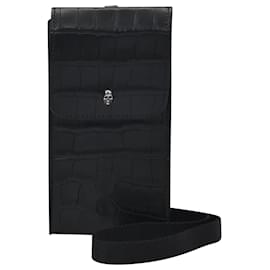 Alexander Mcqueen-Phone Pouch in Black Satin-Black