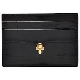 Alexander Mcqueen-Card Holder in Black Crocodile Effect Leather-Black