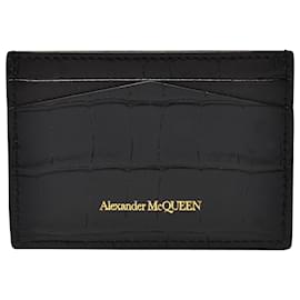 Alexander Mcqueen-Card Holder in Black Crocodile Effect Leather-Black