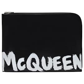 Alexander Mcqueen-A4 Zip Pouch in Black Leather-Black