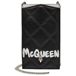 Alexander Mcqueen-Phone Case On Chain in Black Leather calf leather-Black