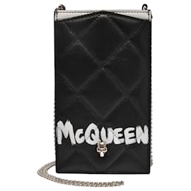 Alexander Mcqueen-Phone Case On Chain in Black Leather calf leather-Black