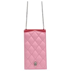 Alexander Mcqueen-Pave Sk. Phone Holder in Pink Leather-Pink