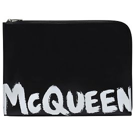 Alexander Mcqueen A4 Zip Pouch in Black Leather Black