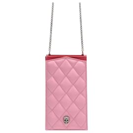 Alexander Mcqueen-Pave Sk. Phone Holder in Pink Leather-Pink