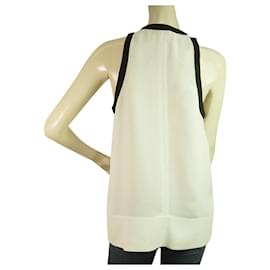 Helmut Lang-Helmut Lang Ivory & Black Long Silk Blouse Sleeveless Top Front Zip Size S/P-Black,White