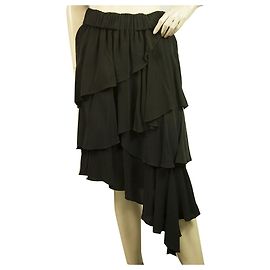 Isabel Marant Etoile Schwarzer, geschichteter, asymmetrischer, knielanger Rock mit Rüschen 38 Schwarz