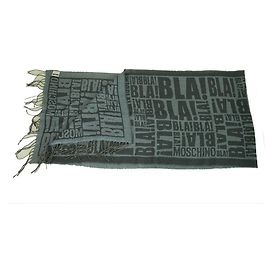 Moschino Bla Bla Blu con frange Sciarpa lunga in lana Wrap Cache Col Blu