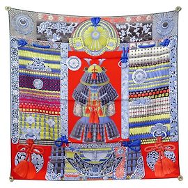 Hermès RARO NUOVO SCIARPA HERMES PARURES DES SAMOURAIS H003071S14 ALINE HONORE SETA BLU Blu