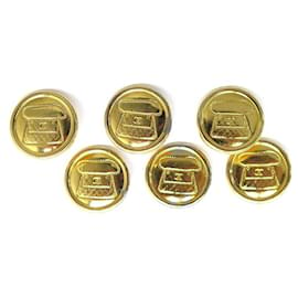 Chanel-VINTAGE LOT OF 6 CHANEL BUTTONS TIMELESS HANDBAG IN PURSE GOLD METAL BUTTONS-Golden