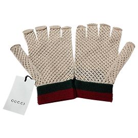 Gucci Unisex halbe Baumwollhandschuhe Webdesign Rot Beige Dunkelgrün