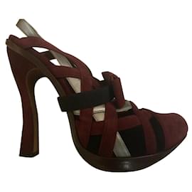 Marni-Woven Marni suede and leather sandals-Black,Silvery,Dark red,Purple