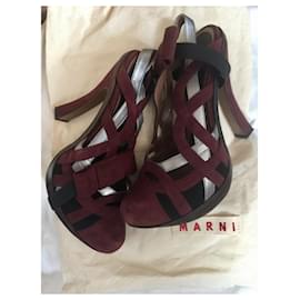 Marni-Sandali Marni in camoscio e pelle intrecciati-Nero,Argento,Bordò,Porpora