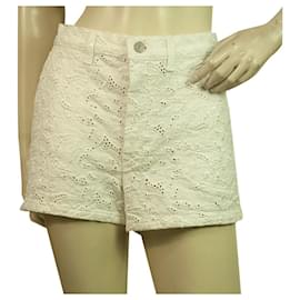 Isabel Marant Etoile-Isabel Marant Etoile Crema Broderie Lace Summer Shorts Pantalones Talla 38-Blanco