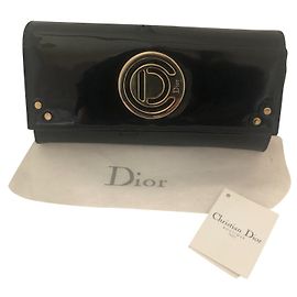 Dior Black Patent Leather Wallet Gold Hardware Black