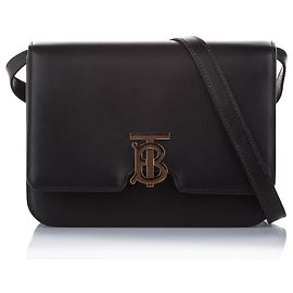 Burberry Black TB Couro Bolsa Crossbody Preto