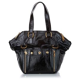 Yves Saint Laurent Sac cabas en cuir verni noir Downtown YSL Noir