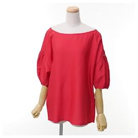 Fendi-[Used] FENDI Silk Blouse Top Red Boat Neck Drop Shoulder (Made in Italy)-Red