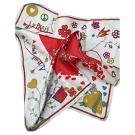 Sciarpa di seta Pretty Longchamp Bianco Rosso Multicolore