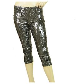 P.A.R.O.S.H. Parosh Silver Sequined Shiny Crop Leggings trousers pants Silvery