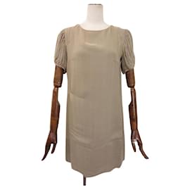 Fendi-[Occasion] FENDI Robe en Soie Manches Courtes Beige Mousseline Fine Italienne 10Quoi2540-Beige