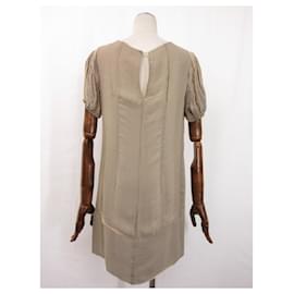 Fendi-[Occasion] FENDI Robe en Soie Manches Courtes Beige Mousseline Fine Italienne 10Quoi2540-Beige