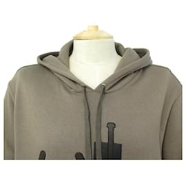 Hermès-NEW HERMES SWEATER HOODIE PATCH LEATHER T52 L IN TAUPE COTTON NEW TOP-Taupe