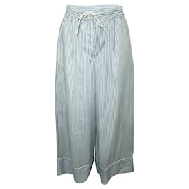 Sacai-high waistededed Pyjama Style Blue Striped Pants-Blue