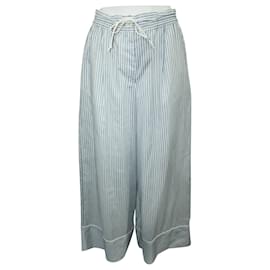 Sacai-high waistededed Pyjama Style Blue Striped Pants-Blue