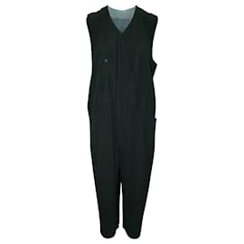 Issey Miyake-Dark Green Pleated Jumpsuit with Front Zipper-Green