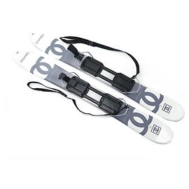 NEUN PAAR CHANEL COURTS SKI 85 CM LINE LOGO CC WEISS & GRAU KURZER SCHNEE NEU Weiß