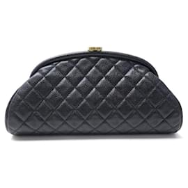 Chanel-NEW CHANEL HAND BAG CLUTCH LEATHER CAVIAR QUILTED BLACK NEW HAND BAG-Black