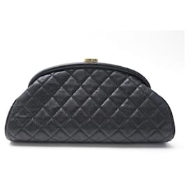Chanel-NEW CHANEL HAND BAG CLUTCH LEATHER CAVIAR QUILTED BLACK NEW HAND BAG-Black