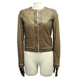 Dolce & Gabbana-Dolce & Gabbana jacket size 36 S BROWN LEATHER JACKET QUILTED JACKET-Brown