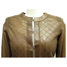 Dolce & Gabbana-Dolce & Gabbana jacket size 36 S BROWN LEATHER JACKET QUILTED JACKET-Brown