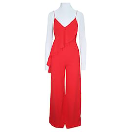 Alice + Olivia-Red Jumpsuit with Spaghetti Shoulder Straps-Red