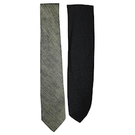 Giorgio Armani-Set of Two Ties: Green and Black-Black