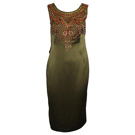 Escada Vestido verde oscuro con adornos de latón en la parte delantera Verde