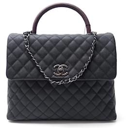 Chanel-NEW CHANEL COCO HANDLE GM A HANDBAG92993 CAVIAR LEATHER HANDLE LEZARD BAG NEW-Black