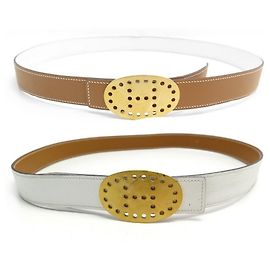 Hermès HERMES REVERSIBLE LINK BELT EVELYNE BUCKLE T100 COURO DE OURO E CINTO BRANCO Outro