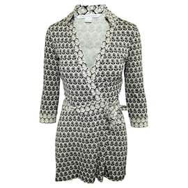 Diane Von Furstenberg-Black and White Print Romper-Black