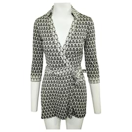 Diane Von Furstenberg-Black and White Print Romper-Black